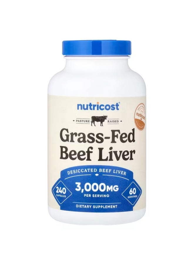 Nutricost, Grass-Fed Beef Liver, 3,000 mg, 240 Capsules (750 mg per Capsule) - Image 1
