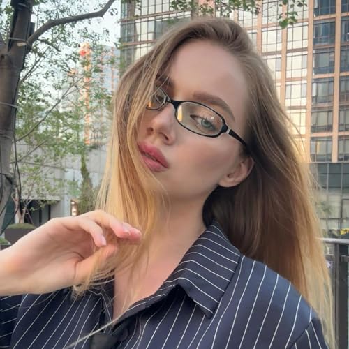 SODQW Fashion Fake Glasses Non Prescription Bayonetta Glasses for Women Blue Light Blocking Rectangle Office-Siren Y2K Frame - Image 2