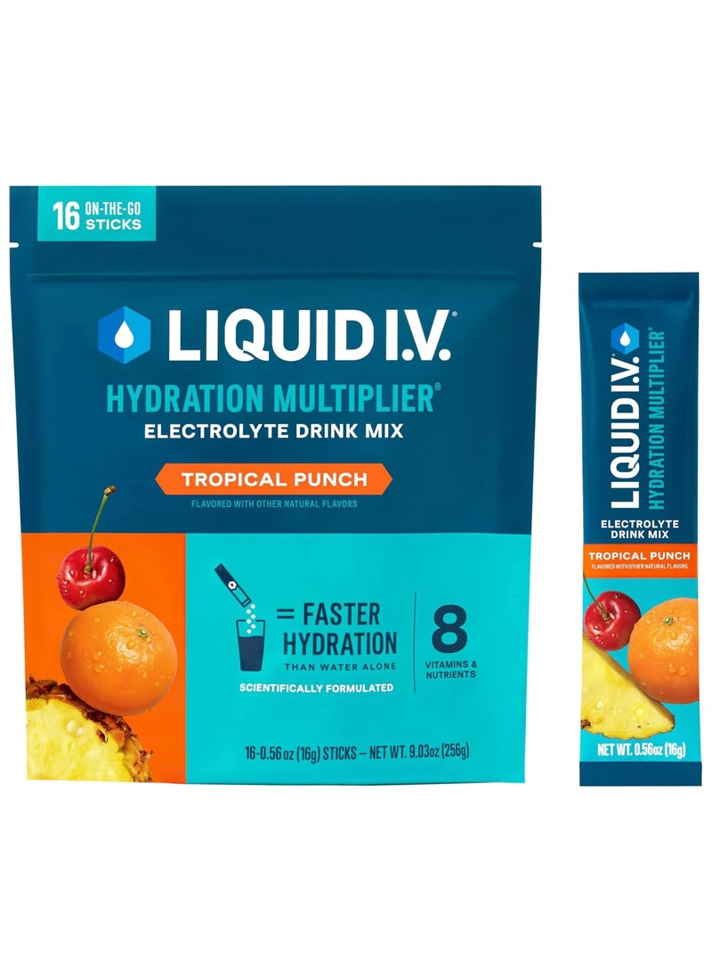 Liquid I.V. Liquid I.V. Hydration Multiplier - Tropical Punch - Hydration Powder Packets | Electrolyte Drink Mix | Easy Open Single-Serving Stick | Non-GMO | 16 Sticks