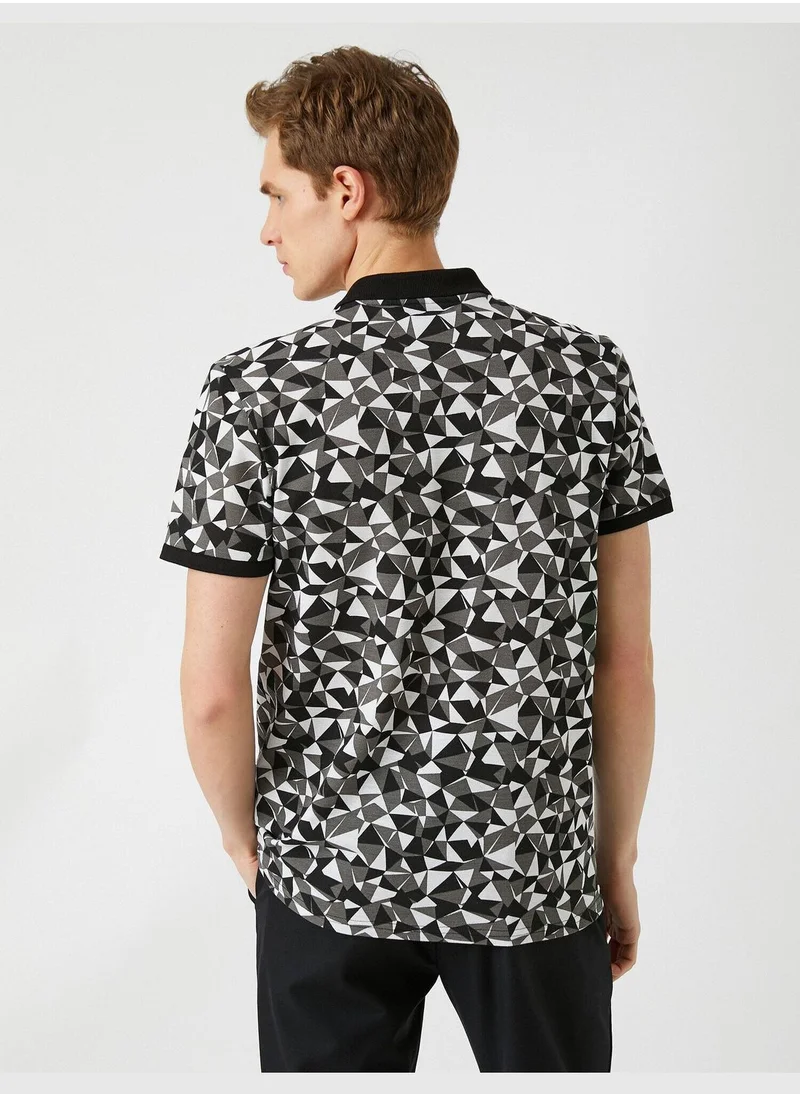 KOTON Geometric Patterned Polo Neck T-Shirt
