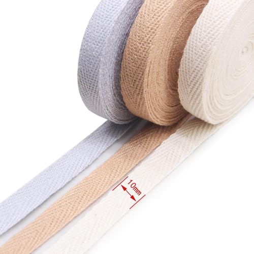 SEMINI 21 Mixed Color 42 Yards Twill Cotton Ribbon Herringbone Bias Tape Natural Webbing Tape for Sewing Binding Gift Wrapping DIY Crafts Sewing Home Decoration (3/8inch(1cm)) - Image 3