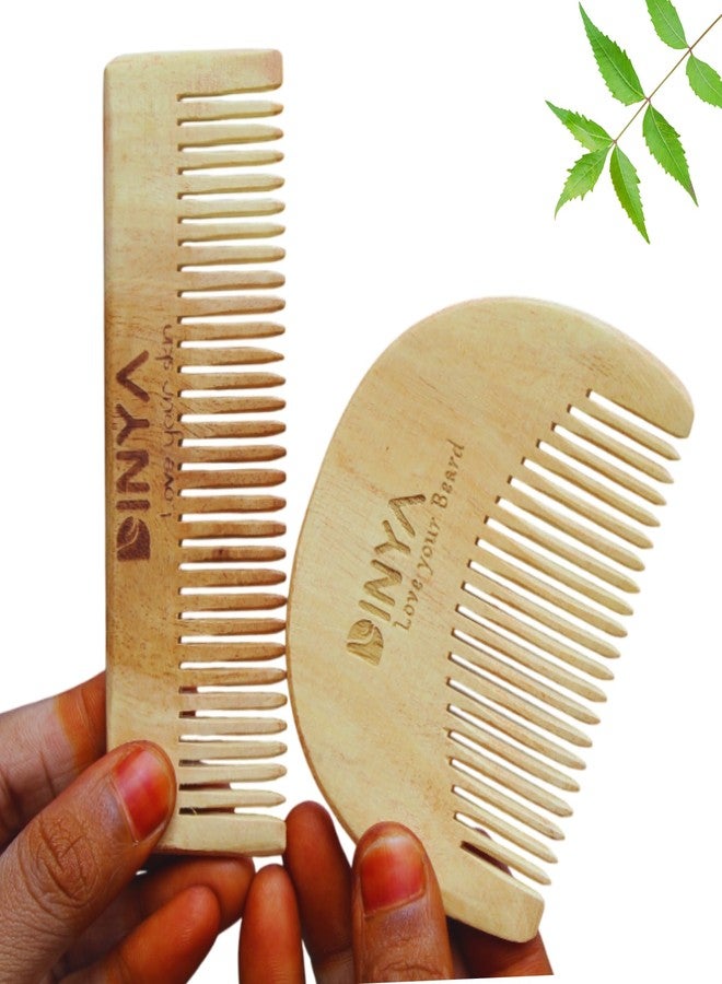 Dinya Men Wooden Comb Set, 2-Piece 100% Natural Wood Grooming Kit, Baby and Beard Comb - Image 1