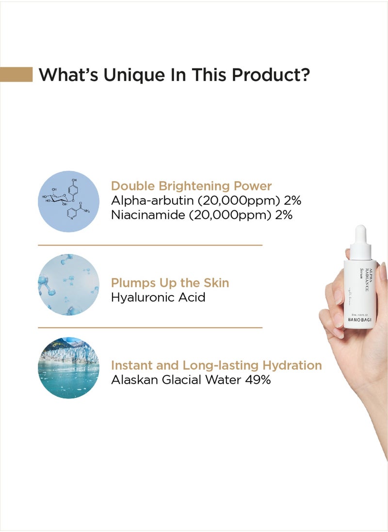 Banobagi Alpha-Arbutin Brightening Serum for glowing skin Hyaluronic acid serum Korean Skincare best skin serum for glowing skin best Niacinamide Serum for Face Best serum for face Glacier water 30ml  - Image 3