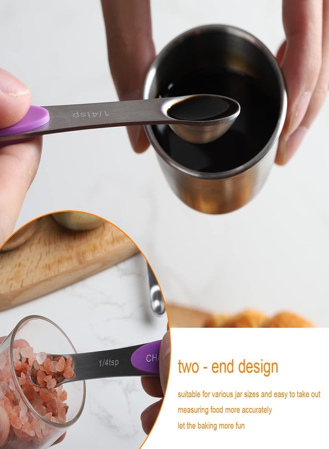 CHAMTILE Magnetic Measuring Spoons Set of 8 Dual Sided Stainless Steel Measuring Spoons Long Handle Stackable Teaspoon Tablespoon for Measuring Dry and Liquid Ingredients - Image 3