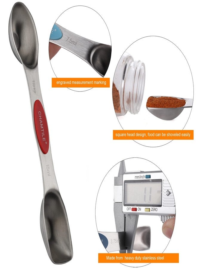 CHAMTILE Magnetic Measuring Spoons Set of 8 Dual Sided Stainless Steel Measuring Spoons Long Handle Stackable Teaspoon Tablespoon for Measuring Dry and Liquid Ingredients - Image 2