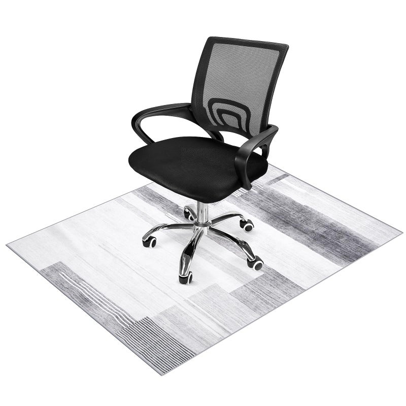 YEERSWAG Office Chair Mat for Hardwood Floor, 48x60 Floor Mat for Office Chair, Low Pile Desk Floor Protector, Grey & White Modern Pattern - Image 1