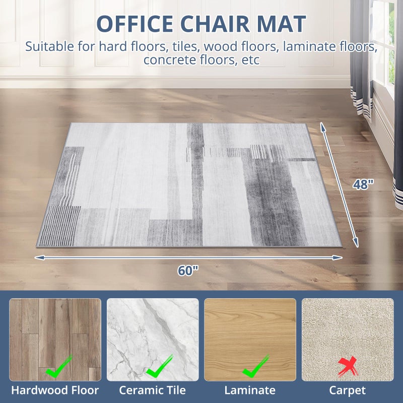 YEERSWAG Office Chair Mat for Hardwood Floor, 48x60 Floor Mat for Office Chair, Low Pile Desk Floor Protector, Grey & White Modern Pattern - Image 2