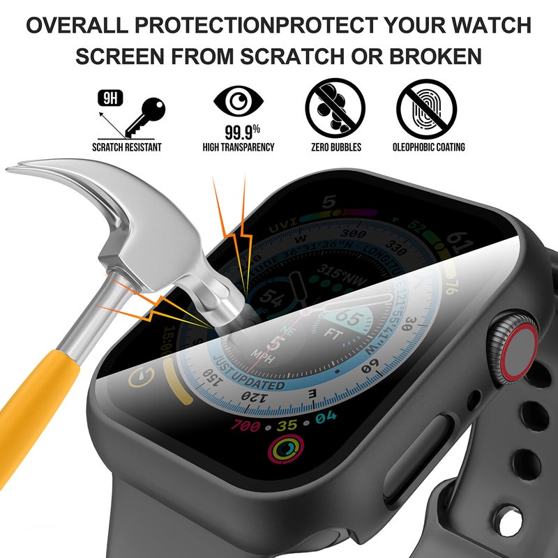 Suoman 3-Pack for Apple Watch 45mm Privacy Screen Protector Case, [Anti-Peeping] Ultra-Thin Tempered Glass Protective Cover - Image 3