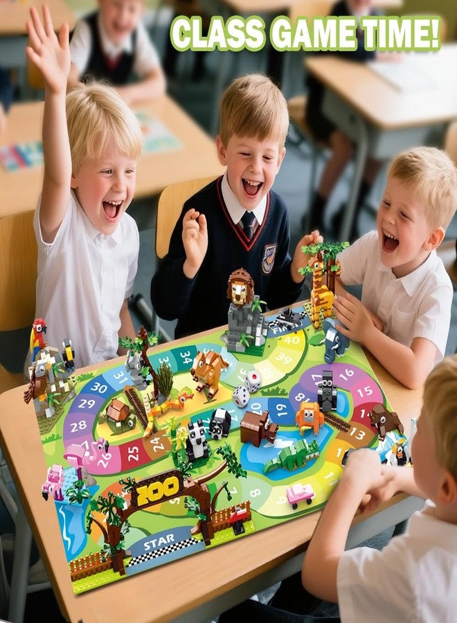 Hogokids مجموعة ألعاب بناء حيوانات حديقة الحيوان HOGOKIDS 23 مع سجادة لعب - لعبة لوحية حديقة الحيوان مع 2 نرد، 4 سيارات حيوانات، 9 هدايا حفلات للأطفال في الفصل، هدايا عيد ميلاد للأطفال الأولاد والبنات من 6 إلى 9 سنوات وما فوق - Image 2