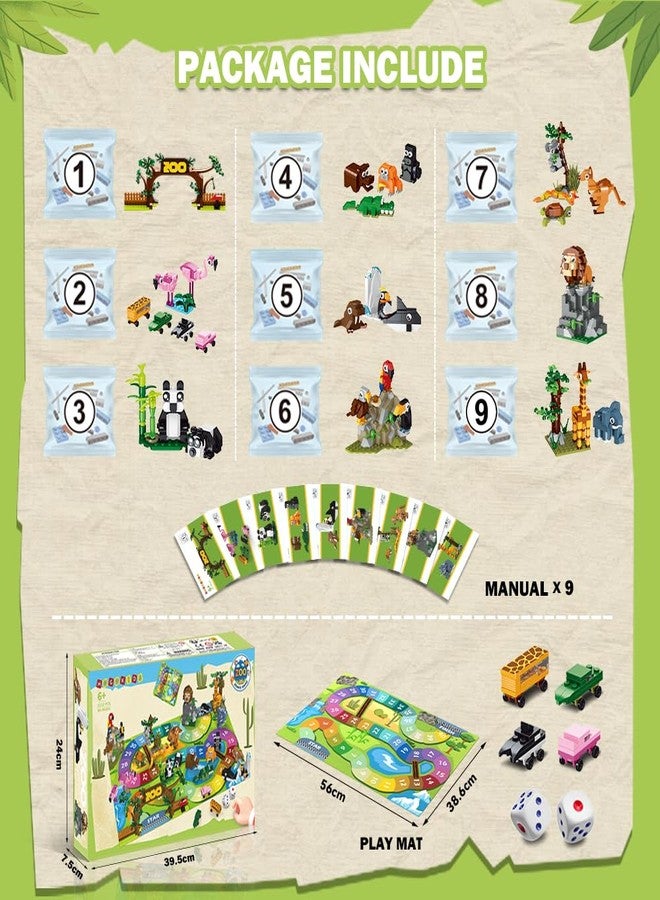 Hogokids مجموعة ألعاب بناء حيوانات حديقة الحيوان HOGOKIDS 23 مع سجادة لعب - لعبة لوحية حديقة الحيوان مع 2 نرد، 4 سيارات حيوانات، 9 هدايا حفلات للأطفال في الفصل، هدايا عيد ميلاد للأطفال الأولاد والبنات من 6 إلى 9 سنوات وما فوق - Image 4