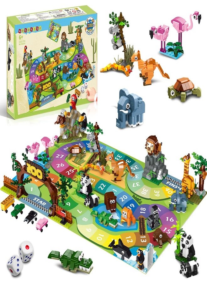Hogokids مجموعة ألعاب بناء حيوانات حديقة الحيوان HOGOKIDS 23 مع سجادة لعب - لعبة لوحية حديقة الحيوان مع 2 نرد، 4 سيارات حيوانات، 9 هدايا حفلات للأطفال في الفصل، هدايا عيد ميلاد للأطفال الأولاد والبنات من 6 إلى 9 سنوات وما فوق - Image 1