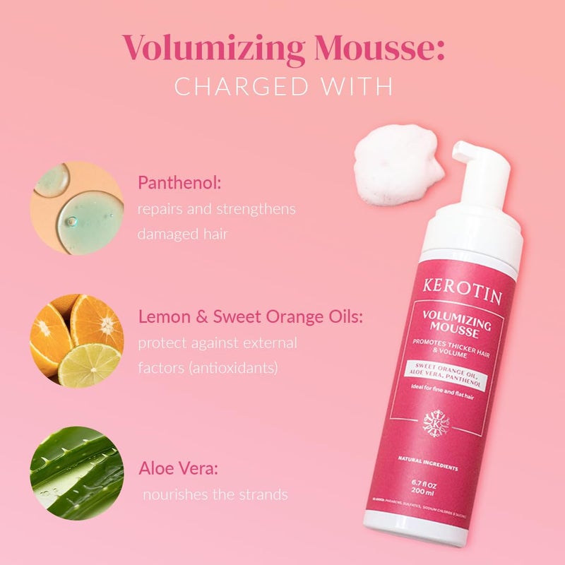 Kerotin Volumizing Mousse, Root Volumizer, Hair Thickening Styling Foam for Volume, Texture & Body, Tames Frizz & Flyaways, Ideal for Fine and Thin Hair, Cruelty Free, Made in the USA - Image 1