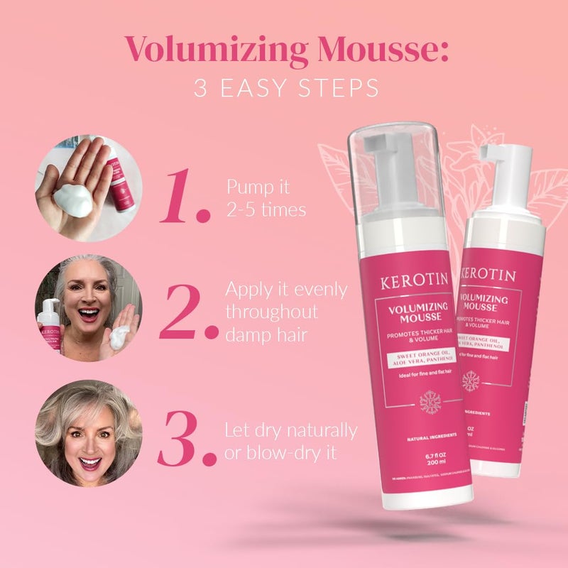 Kerotin Volumizing Mousse, Root Volumizer, Hair Thickening Styling Foam for Volume, Texture & Body, Tames Frizz & Flyaways, Ideal for Fine and Thin Hair, Cruelty Free, Made in the USA - Image 3