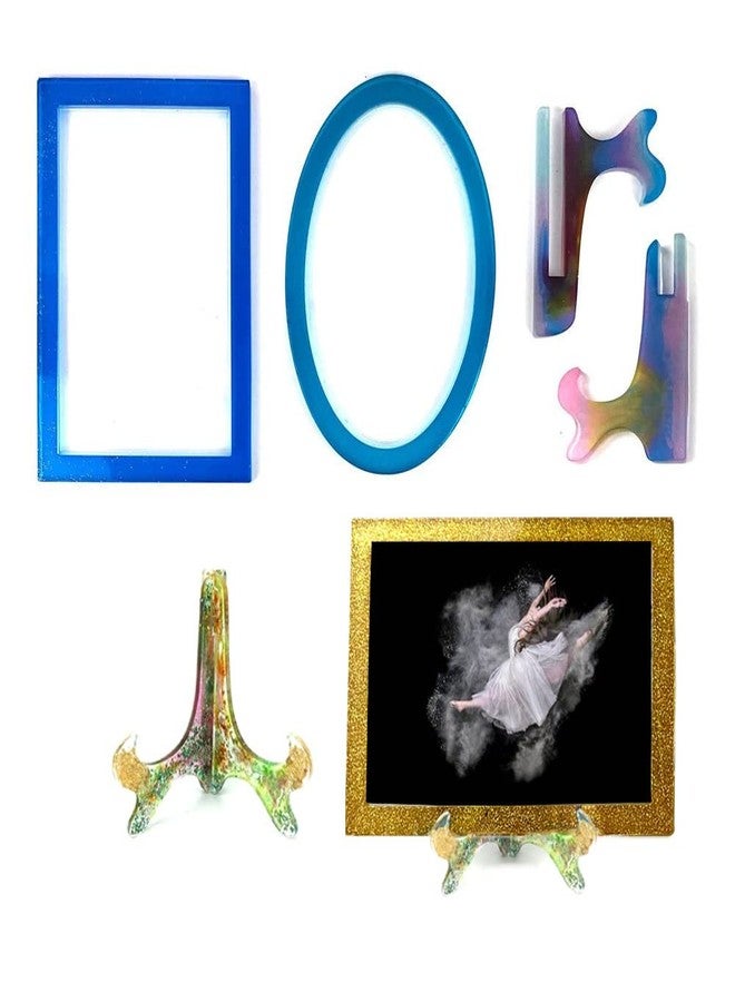 metulip Resin Mold for Photo Frame Silicone Picture Frames Resin Molds for Casting Rectangle Oval Photo Frame Molds with Stand Holder for DIY Personalized Crafts Handmade Gifts Home Table Decor - Image 2