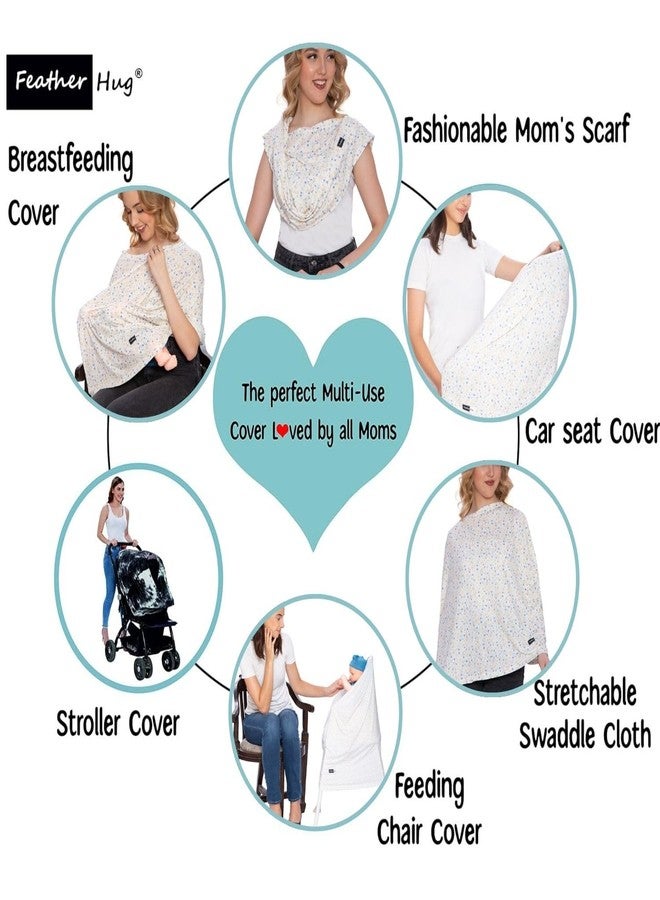 Feather Hug غطاء الرضاعة الطبيعية الفاخر Feather Hug® 360° - مئزر رضاعة للأم، غطاء رضاعة مطاطي للأم، غطاء رضاعة طبيعي قابل للتهوية (زهرة زرقاء صغيرة) - Image 2