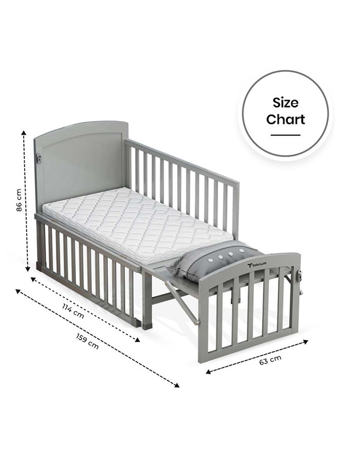 TEKNUM 7 In 1 Convertible Kids Bed And Bedside Crib With Mattress, Mosquito Net And Detachable Wheels(0-12Yrs) - Grey - Image 3