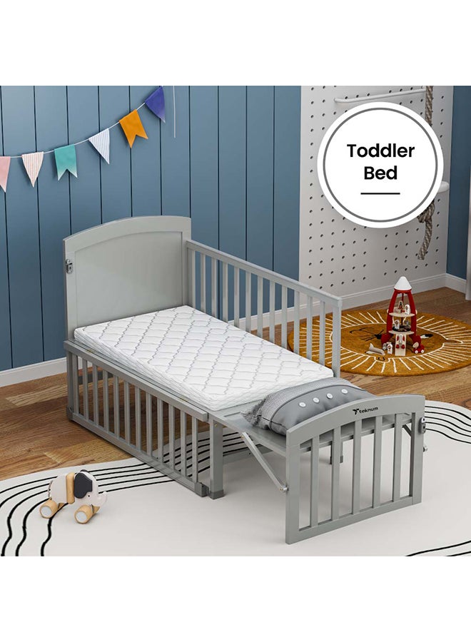 TEKNUM 7 In 1 Convertible Kids Bed And Bedside Crib With Mattress, Mosquito Net And Detachable Wheels(0-12Yrs) - Grey - Image 5