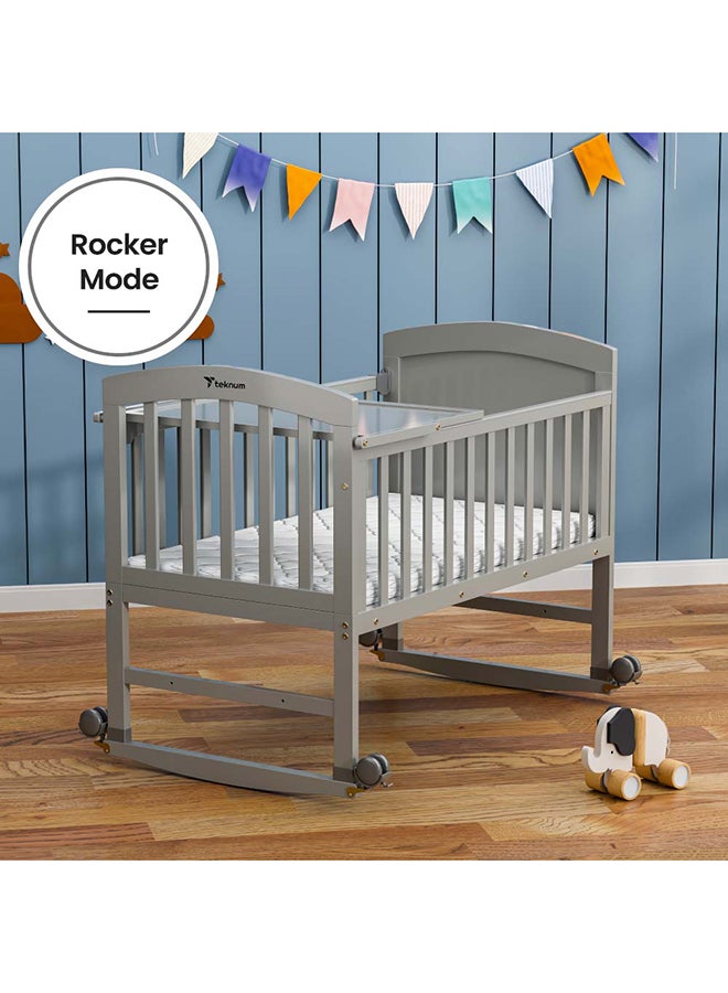 TEKNUM 7 In 1 Convertible Kids Bed And Bedside Crib With Mattress, Mosquito Net And Detachable Wheels(0-12Yrs) - Grey - Image 4
