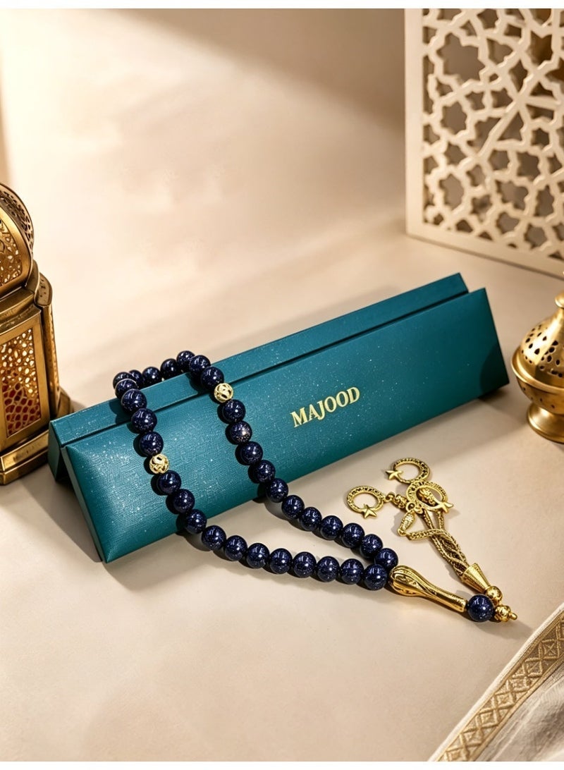 موجود MAJOOD/33 مسبحة من الحجر الرملي الذهبي الأزرق الداكن/10 مم/للرجال والنساء - Image 4