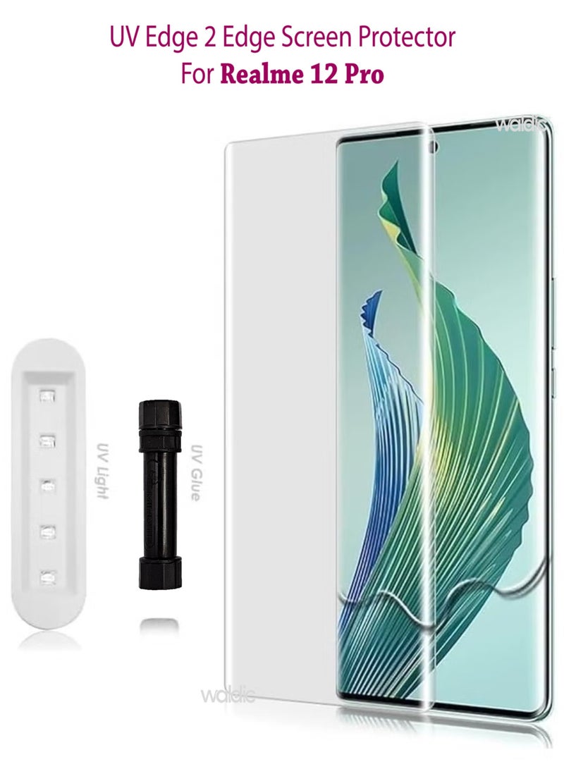 زجاج مقسى فاخر بتصميم لــ Realme 12 Pro 5G | واقي شاشة UV كامل الحواف مع مجموعة تركيب سهلة لــ Realme 12 Pro - Image 1