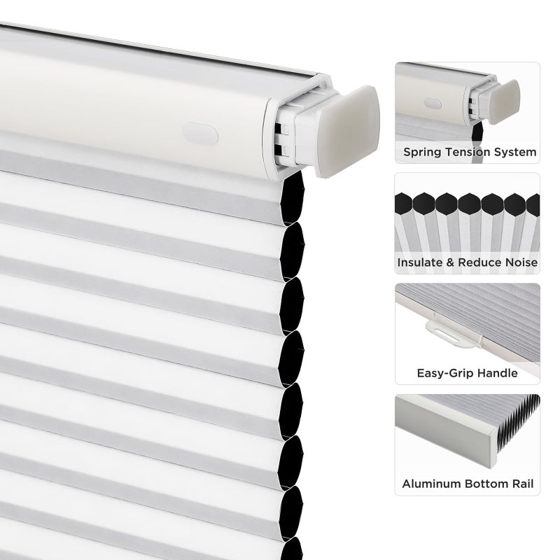 Joydeco No Tools No Drill Window Blinds for Indoor Windows, Blackout Shades Cellular Shades Cordless, No Drill Blinds for Windows, Window Shades for Home, Bedrooms, Doors (White, 34" W x 64" H) - Image 4