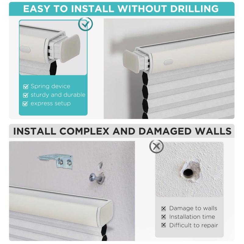Joydeco No Tools No Drill Window Blinds for Indoor Windows, Blackout Shades Cellular Shades Cordless, No Drill Blinds for Windows, Window Shades for Home, Bedrooms, Doors (White, 34" W x 64" H) - Image 2
