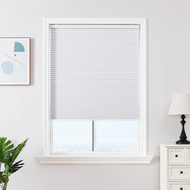 Joydeco No Tools No Drill Window Blinds for Indoor Windows, Blackout Shades Cellular Shades Cordless, No Drill Blinds for Windows, Window Shades for Home, Bedrooms, Doors (White, 34" W x 64" H) - Image 1
