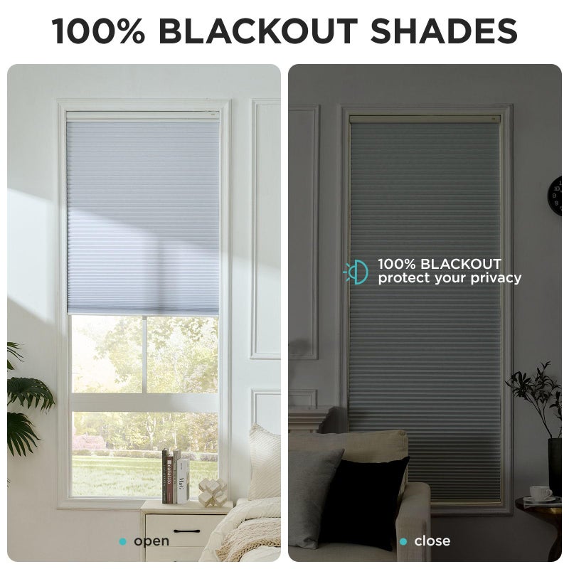 Joydeco No Tools No Drill Window Blinds for Indoor Windows, Blackout Shades Cellular Shades Cordless, No Drill Blinds for Windows, Window Shades for Home, Bedrooms, Doors (White, 34" W x 64" H) - Image 3
