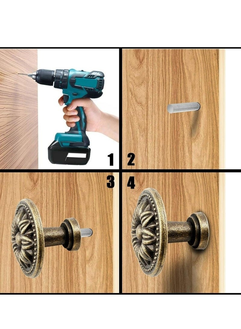 Unewshi 4 Pcs Antique Bronze Cabinet Knobs Pull, Vintage Rustic Style Drawer Knobs Decorative Round Handles for Furniture Cupboard Dresser - Image 2