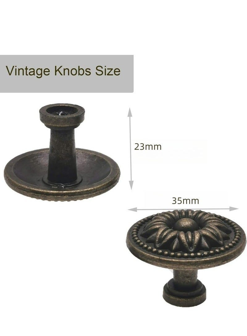 Unewshi 4 Pcs Antique Bronze Cabinet Knobs Pull, Vintage Rustic Style Drawer Knobs Decorative Round Handles for Furniture Cupboard Dresser - Image 3