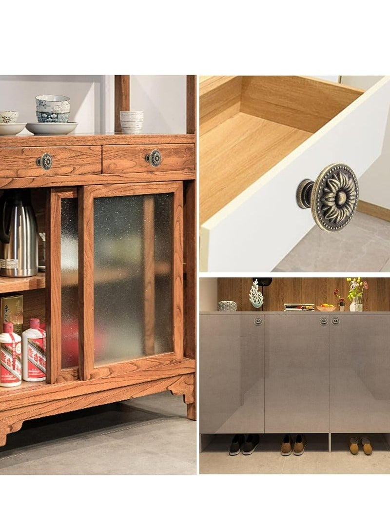 Unewshi 4 Pcs Antique Bronze Cabinet Knobs Pull, Vintage Rustic Style Drawer Knobs Decorative Round Handles for Furniture Cupboard Dresser - Image 4