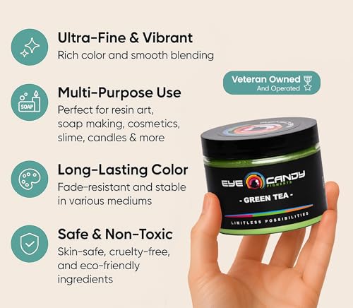 Eye Candy Pigments Premium Green Mica Powder - Green Tea (50gr) - for Epoxy, Resin, Soap, Paint, Woodworking, Acrylic Pouring, Bath Bombs, Fishing Lures - DIY Arts and Crafts Additive - Image 3