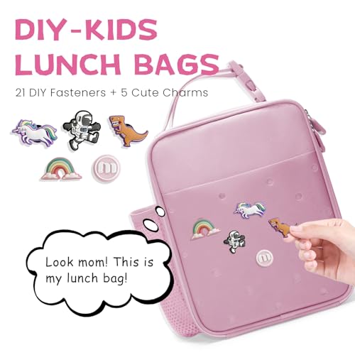 MEXS Kids Lunch Bag DIYInsulated Lunch Box for Boys Girls Toddler Lunch Cooler Bag for School Double Insulation PortableReusable WaterOilProof Lining Easy Clean for Ages 3 UnicornDinosaur - Image 3