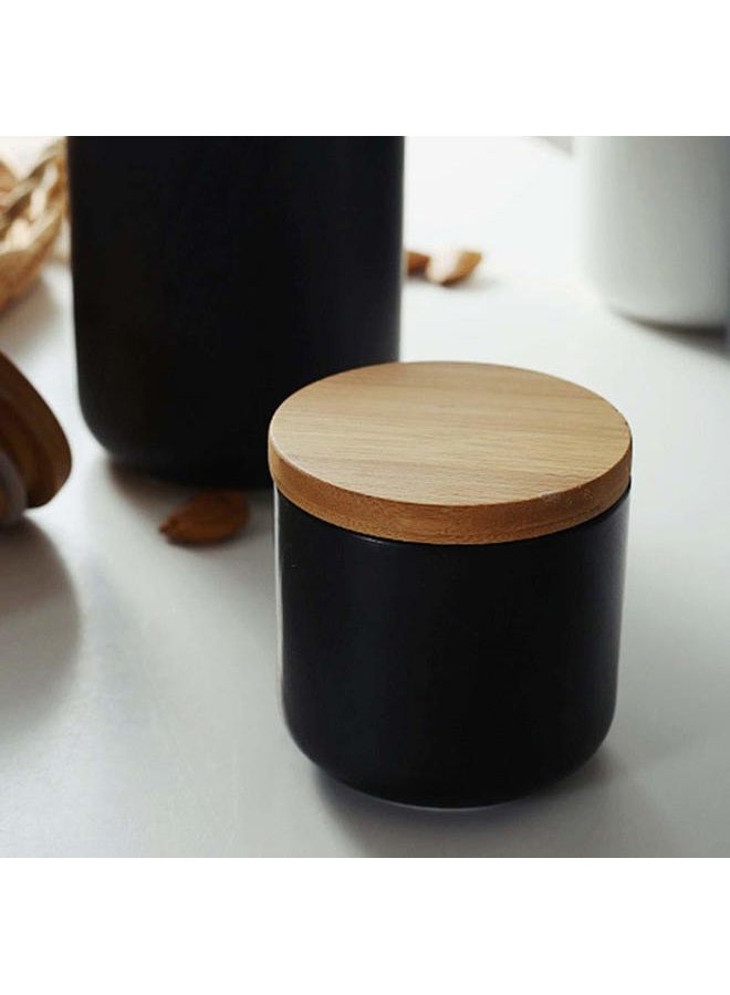 Mozacona Ceramic Pure Color Sugar Bowl Spice Jar Storage Pot with Wooden Lid - Image 2