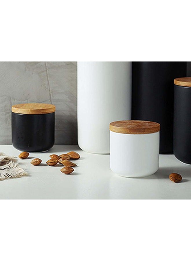 Mozacona Ceramic Pure Color Sugar Bowl Spice Jar Storage Pot with Wooden Lid - Image 4