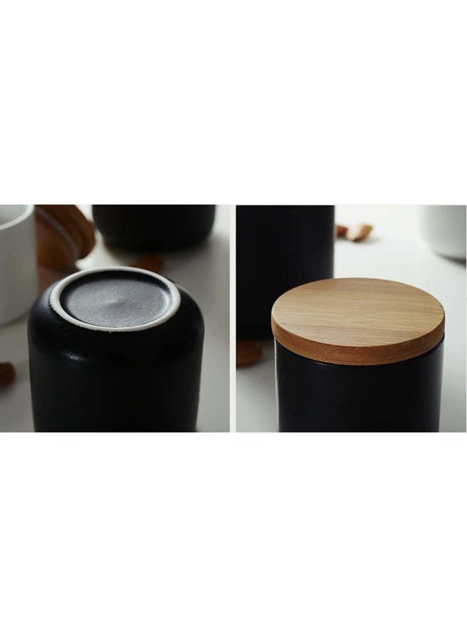 Mozacona Ceramic Pure Color Sugar Bowl Spice Jar Storage Pot with Wooden Lid - Image 5