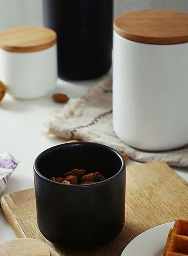 Mozacona Ceramic Pure Color Sugar Bowl Spice Jar Storage Pot with Wooden Lid - Image 3