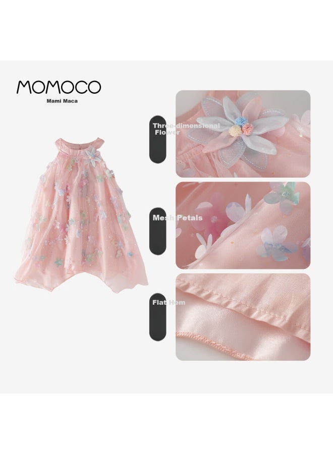 موموكو Mami Maka Momoco فستان صيفي للبنات، موضة أطفال فستان صيفي زهور ثلاثية الأبعاد، وردي، المقاس 150 - Image 2