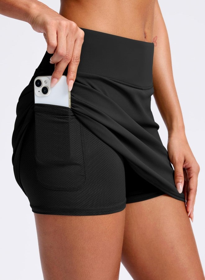 SANTINY Skorts for Women with Pockets High Waisted A Line Golf Skirts Athletic Tennis Skirt for Casual Pickleball (Black_M) - Image 4