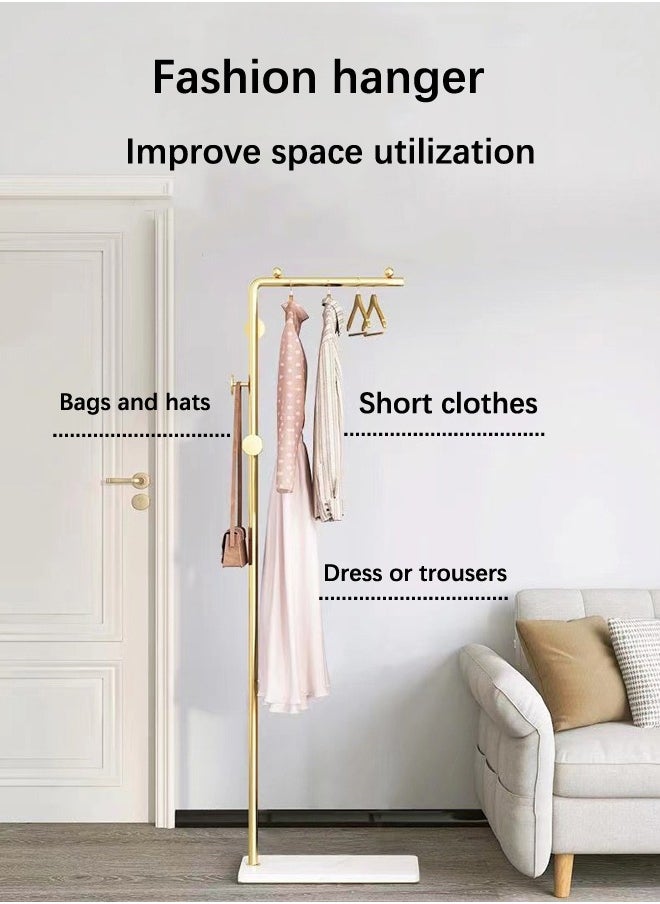 Y&D Space-Saving Metal Coat Rack Freestanding, Coat Hanger Stand With 3 Hooks,Clothing Rack with Natural Marble Base, Modern Coat Stand for Entryway, Living Room,Bedroom, Office (Gold)  - Image 4
