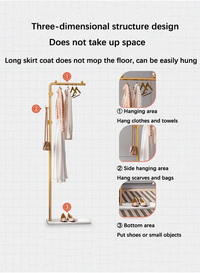 Y&D Space-Saving Metal Coat Rack Freestanding, Coat Hanger Stand With 3 Hooks,Clothing Rack with Natural Marble Base, Modern Coat Stand for Entryway, Living Room,Bedroom, Office (Gold)  - Image 5