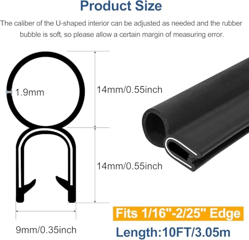 Kikerike Automotive Door Weather Stripping 22Ft Car Door Rubber Edge Trim Seal Strip Gasket with Top Bulb Easy to Install for Car Bus Camper Boat RV Truck Doors and Home Applications - Image 3