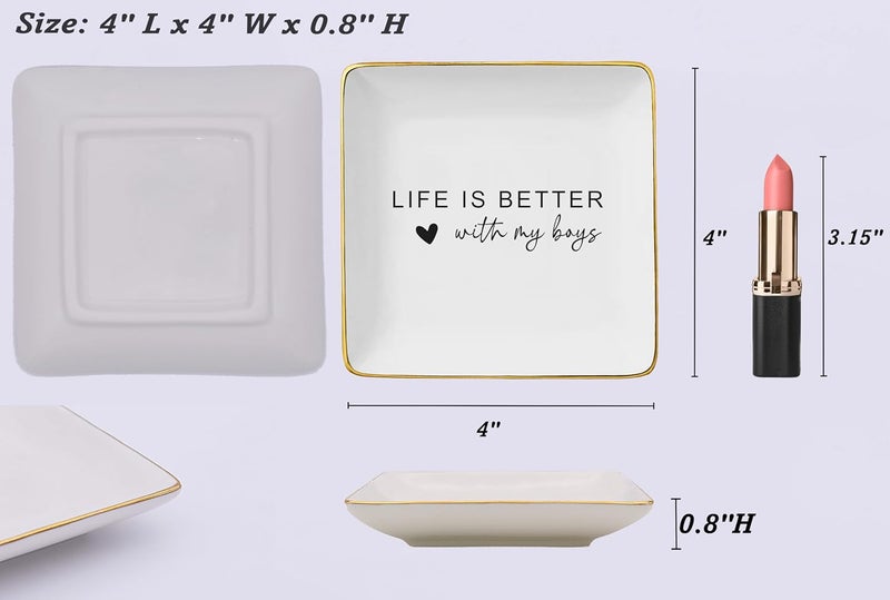 NZY Mother's Day,Christmas Gifts for Mom,Happy Mom Life-Baby Gift Shower for Mommy-Boy Mother Present-Mama Appreciation Present-Ceramic Jewelry Tray Trinket Holder Ring Dish-Life Is Better With My Boys - Image 5