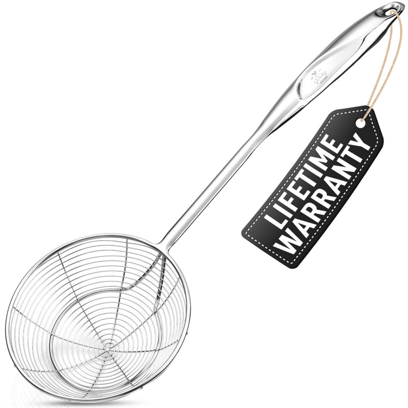 Zulay Kitchen Premium Stainless Steel Skimmer Strainer Ladle 15 Large Straining Spoon for Frying Boiling Blanching Durable RustResistant HeatProof Kitchen Tool for Everyday Use - Image 2