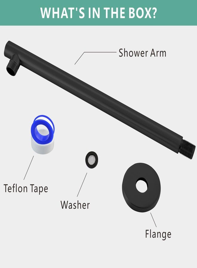 Voolan 15“ Round Shower Arm with Flange and Teflon Tape, Extension Shower Head Arm for Bathroom Fixed Shower Head, Solid Stainless Steel, Wall Mounted (Matte Black) - Image 3