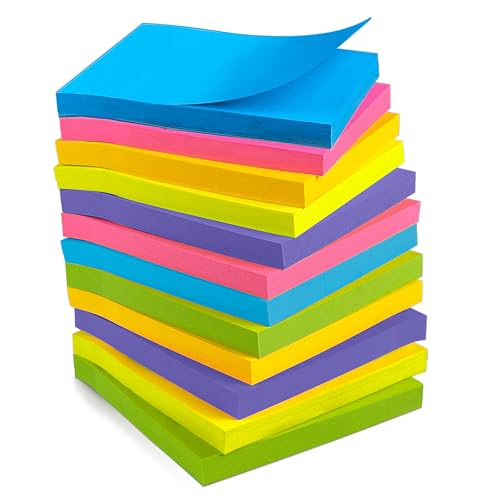 OHOME Sticky Notes - 12 Pads, 3”x3” - Colorful Self-Stick Post Notes Bulk - Office Desk Accessories | Teacher Classroom Must Haves,Aesthetic School Supplies for Home,Stocking Stuffers for Women - Image 1
