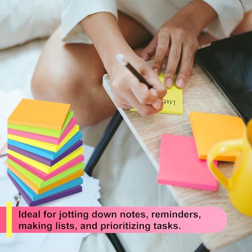 OHOME Sticky Notes - 12 Pads, 3”x3” - Colorful Self-Stick Post Notes Bulk - Office Desk Accessories | Teacher Classroom Must Haves,Aesthetic School Supplies for Home,Stocking Stuffers for Women - Image 3