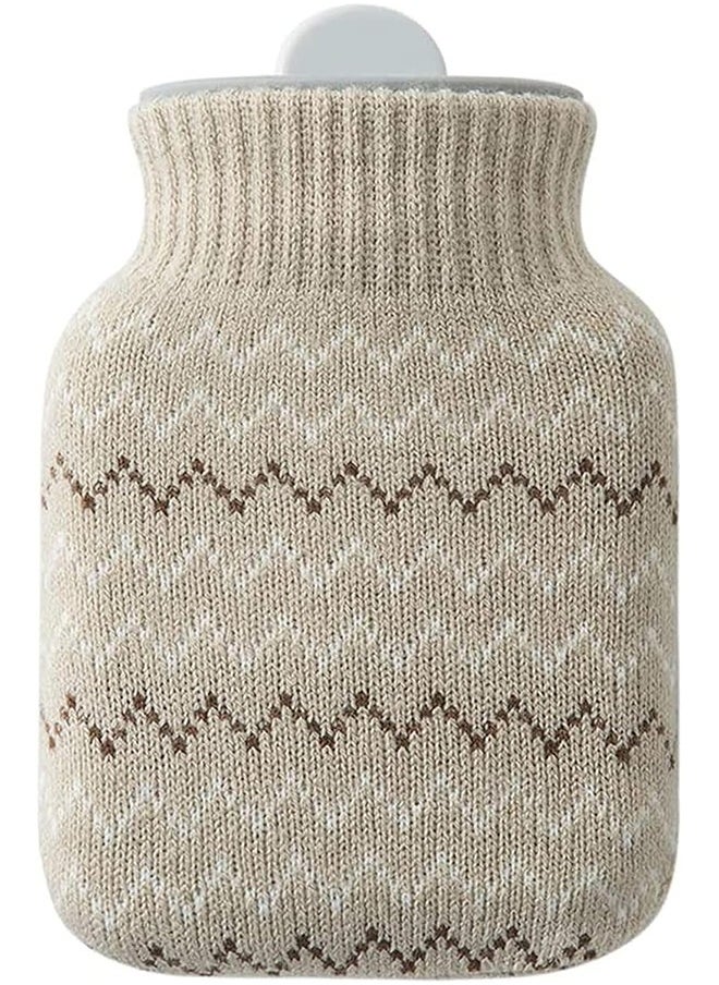 Arabest Hot Water Pouch with Knit Cover, Heating Bottle Hot Water Bag Water Filled Warm Water Bag Light Gray 10.3x16 CM  - Image 1