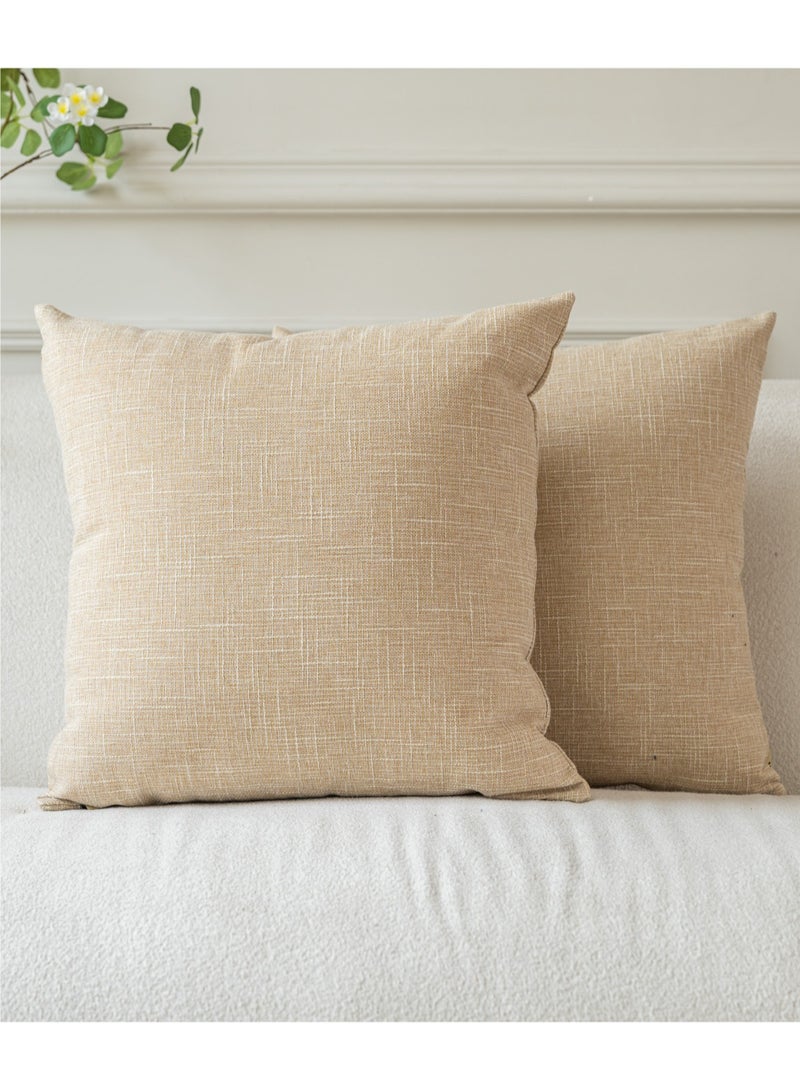 a moment a moment Set of 2 Beige Linen Decorative Throw Pillow Covers 45 x 45 CM Farmhouse Pillow Covers with Cross for Couch Sofa Bed Living Room Home Decor  - Image 1