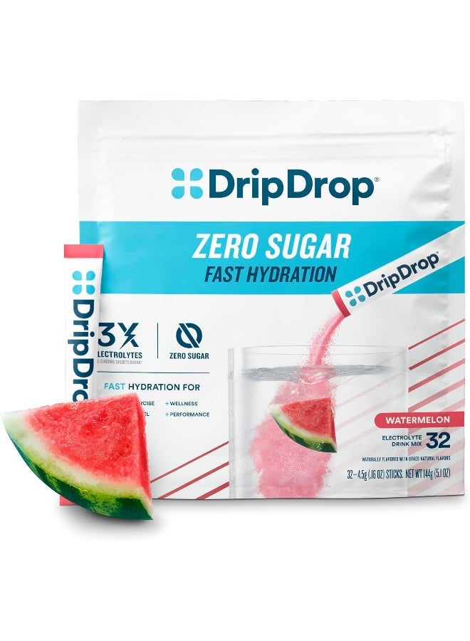 DripDrop Hydration - Zero Sugar Electrolyte Powder Packets Keto - Watermelon - 32 Count - Image 1